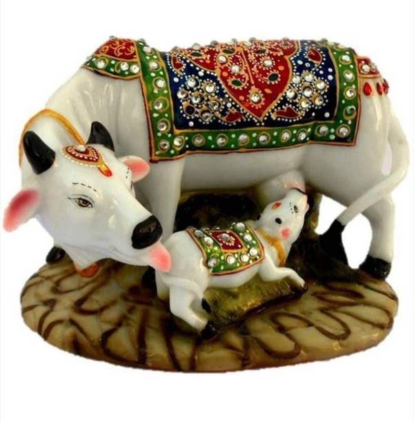 Riddhi Craft Gift Items Handicraft gallery dust/Polyresin Cow and Calf Showpiece Decorative Showpiece  -  12.7 cm