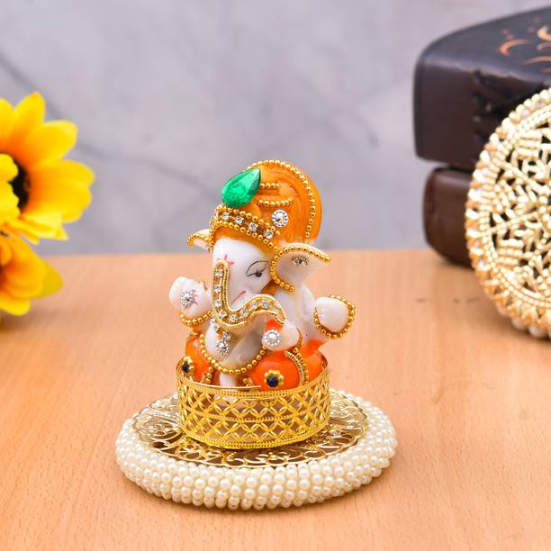 UniqueArt Lord Ganesha Idol Figurine Showpiece Hindu Polyresin Car Dashboard Decorative Showpiece  -  8.75 cm
