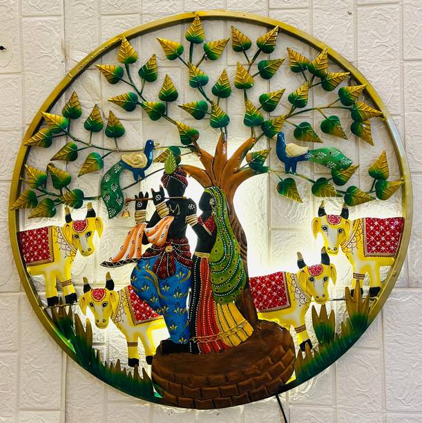 SHREE KARNI HANDICRAFTS Handcrafted Radha Krishna Wall Art with LEDlight,Decor Wall Hanging for Home Decorative Showpiece - 28 cm