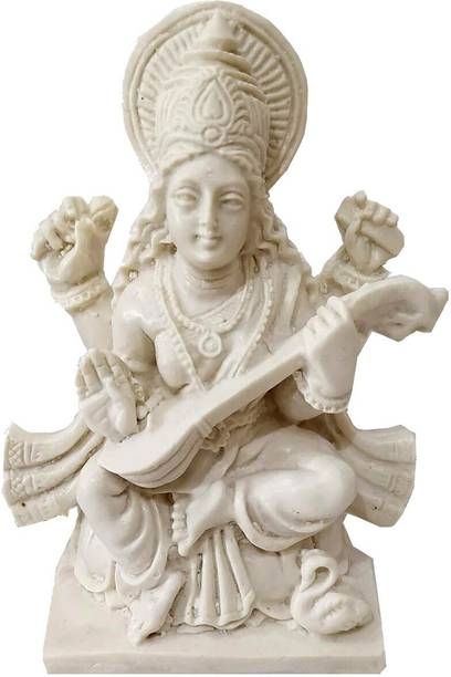 SK Craft White Maa Saraswati Gift Idol Statue Showpiece Sculpture Murti - 12X8 (HxW) cm, Saraswati Idol Statue for Car Dashboard/Home/Office/Shop Decorative Showpiece  -  12 cm