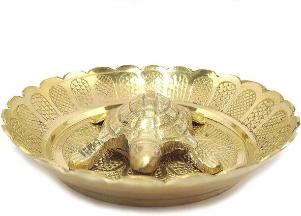 Denique Turtle Vaastu Fengshui Tortoise on Plate ,for Career & Good Luck Decorative Showpiece  -  8 cm
