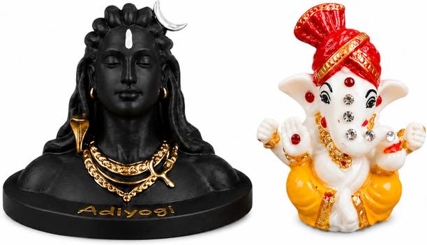 Yashasvi colletion Adiyogi Shiva Bust with Lord Ganesha Idol Decorative Showpiece Decorative Showpiece  -  10 cm