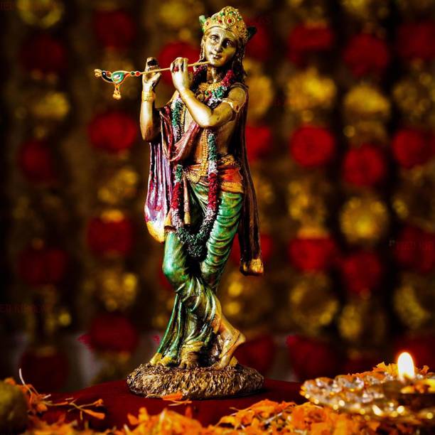 TIED RIBBONS Lord Krishna Idol Murti playing Flute for Puja room Home Decor Indian God Statues for Mandir Temple Office Corporate Special Gift Item for birthday anniversary wedding Decorative Showpiece  -  25 cm