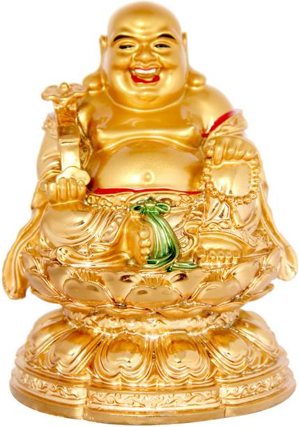 RARE ARISE Vastu / Feng Shui / Laughing Buddha Sit On Lotus For Wealth & Happiness Decorative Showpiece  -  12 cm