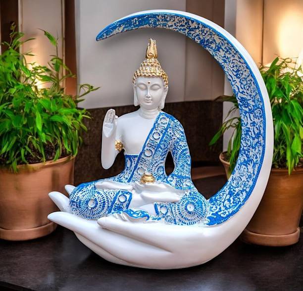 SUSHILA CRAFTS Blue White Buddha Idol Decorative Figurine for Home Office & Gifting Decorative Showpiece  -  25 cm