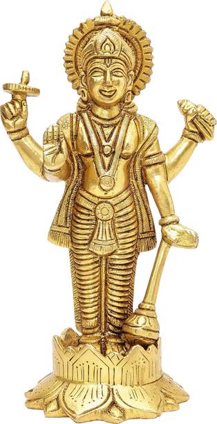 DIVINE HINDU Brass Vishnu Standing Idol | Deity Statue | Home, Temple, Pooja | Spiritual Item Decorative Showpiece  -  18 cm