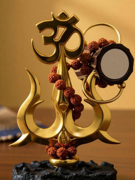 Tiny Shiny Trishul with Damru Idol Statue for Car Dashboard, Pooja, Home & Office Decor Decorative Showpiece  -  11 cm