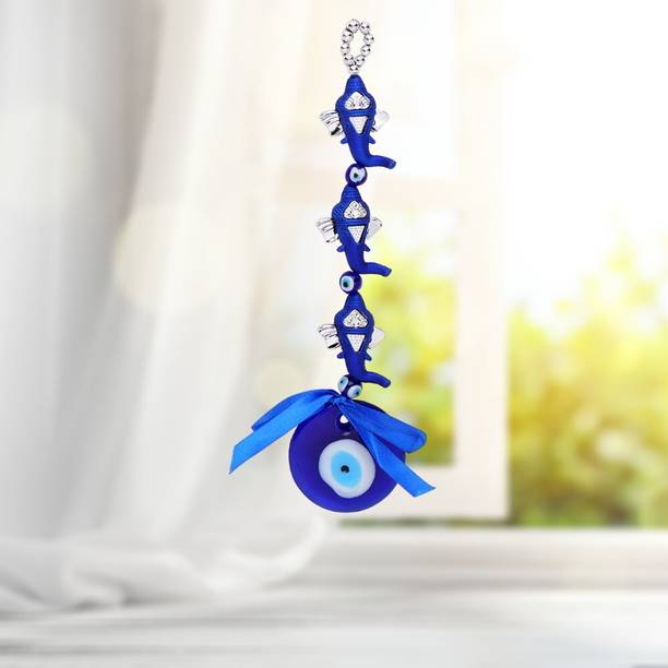 GJ Feng Shui 3 Ganesha with Evil Eye Protection Car and Door Hanging Decorative Showpiece  -  26 cm