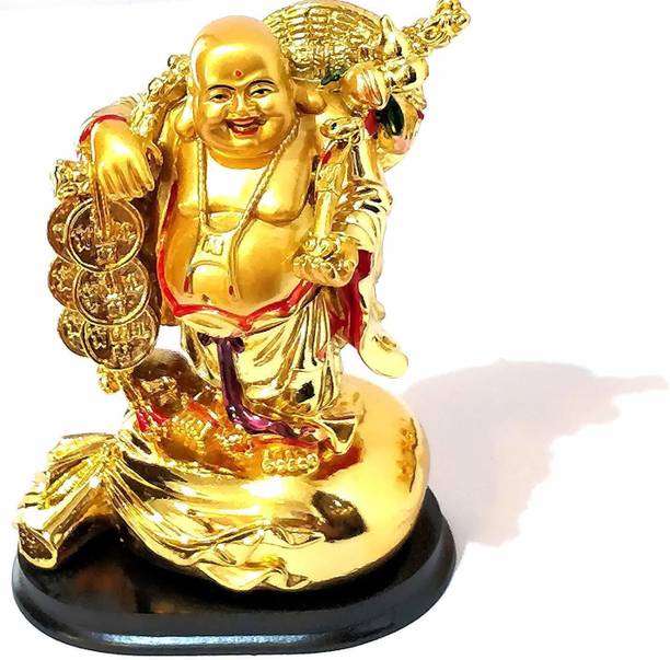 GJ Feng Shui Laughing Buddha Coin Chain Big Size 19 cm Decorative Showpiece - 19 cm