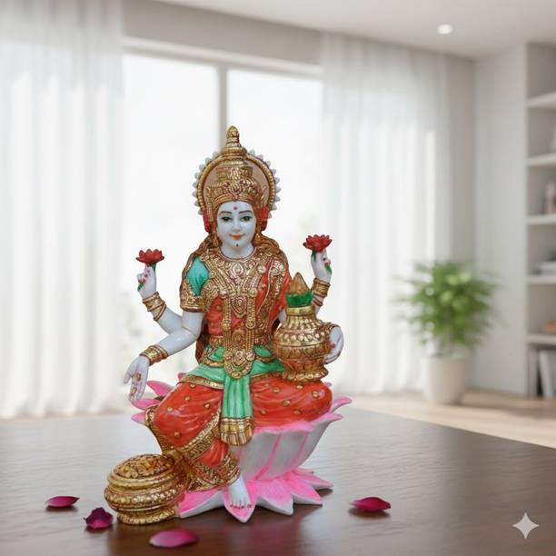 Ajmera Sales Goddess Lakshmi Murti on Lotus | Hindu Idol of Wealth & Prosperity Decorative Showpiece  -  13.1 cm