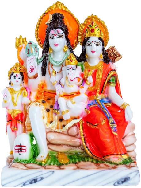 HUBZONES Marble Look Lord Shiv Parivar Murti Shiv Parwati God Shiv Family Decorative Showpiece  -  21 cm