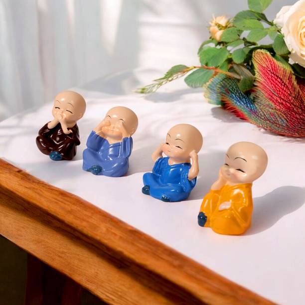 Goods Need Baby Monk Buddha 4 Set Little Mini Laughing Statue idols Decorative Showpiece  -  4 cm