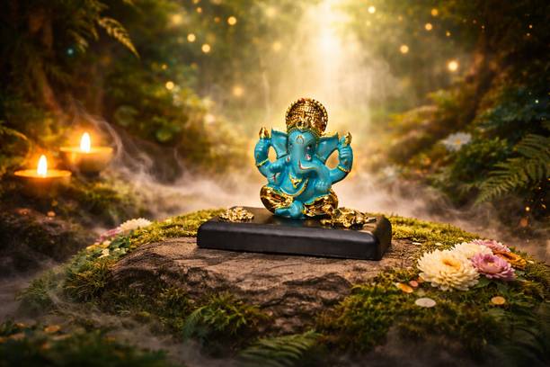 Khatu shyam Jewellers Divine Golden Ganesha Idol for Home Temple & Décor Decorative Showpiece  -  8 cm