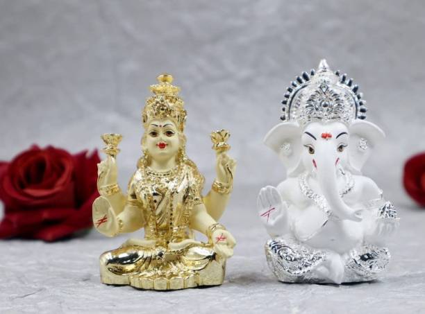 JaipurAce Jaipur Ace Laxmi Ji with White Ganesh Murti/Idol Material - Resin Decorative Showpiece  -  30 cm
