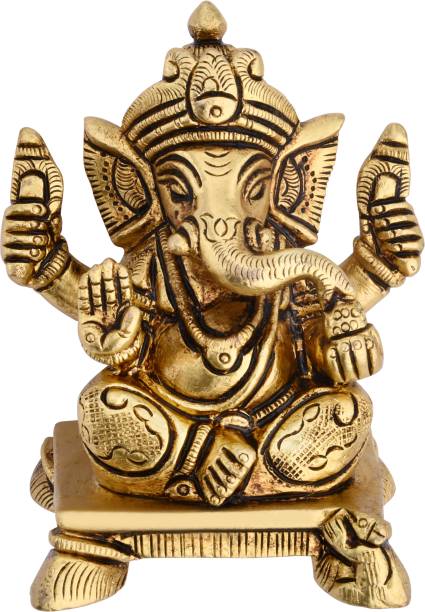 Shreeyash Brass Chowki Ganesh Ji Statue Ganapati Bappa idol murti Home Decor Decorative Showpiece  -  6.3 cm