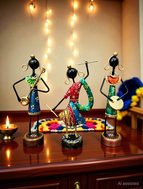 Handicrafy Metal Rajasthani Musician Showpiece Set of 3 Decorative Showpiece  -  16 cm