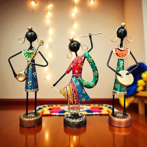 Handicrafy Metal Rajasthani Musician Showpiece Set of 3 Decorative Showpiece  -  16 cm