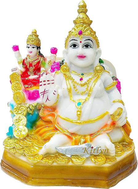 Kitlyn Lakshmi Kuber God Idol - Kuber ji Maharaj Statue for Decorative Spiritual Diwali Puja Vastu Showpiece Figurine - Religious Pooja Gift Item & Murti for Mandir / Temple / Home / Office Decorative Showpiece  -  10 cm