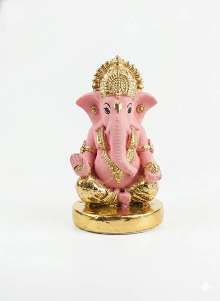 SUERCARTO Ganesh Orange Gold Idol Decorative Showpiece  -  10.2 cm