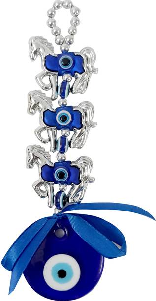RMCG Traders Three Horse Evil Eye Nazar Battu Wall and Car Hanging, Turkish Hamsa Hanging Decorative Showpiece  -  17.8 cm