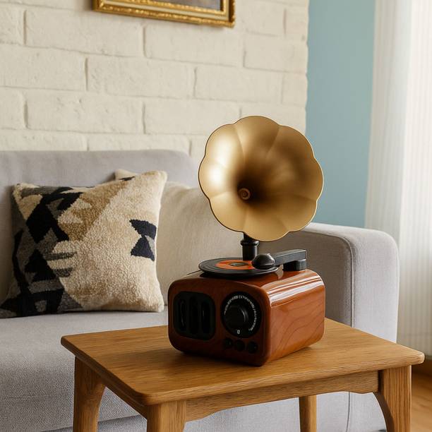 Nurahome Vintage Gramophone Musical Decor Showpiece | Wind-Up Rotating Music Box Decorative Showpiece  -  15 cm