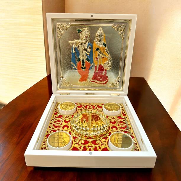 DecorNx Radha Krishna Charan Paduka Gift Box Decorative Showpiece - 18 cm