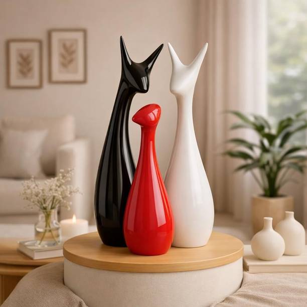 Handiclay Lucky Deer Family Showpiece Set of 3 Premium Ceramic Figurines for Home Decorative Showpiece  -  25 cm