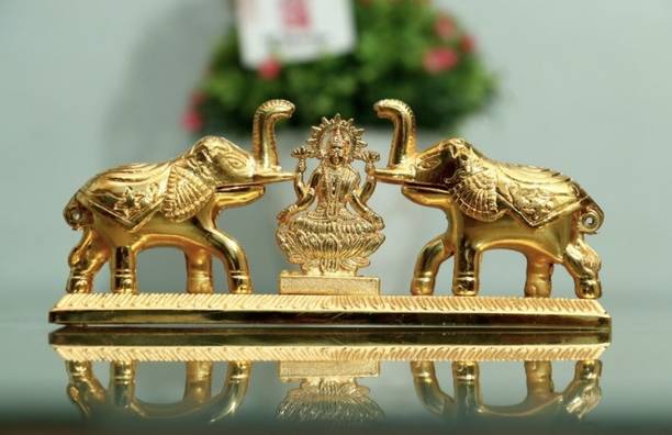 uniquepacks Metal Elephant Pair With Ganesh Chandan Roli Pair Kumkum Box Decorative Showpiece  -  6 cm