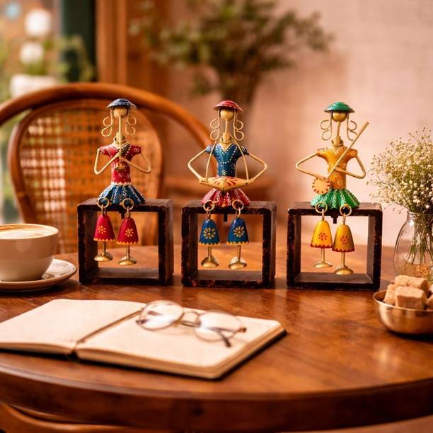 BOSCO Handicraft Stool Lady Multicolor Musician Decor Set of 3 Decorative Showpiece  -  20 cm