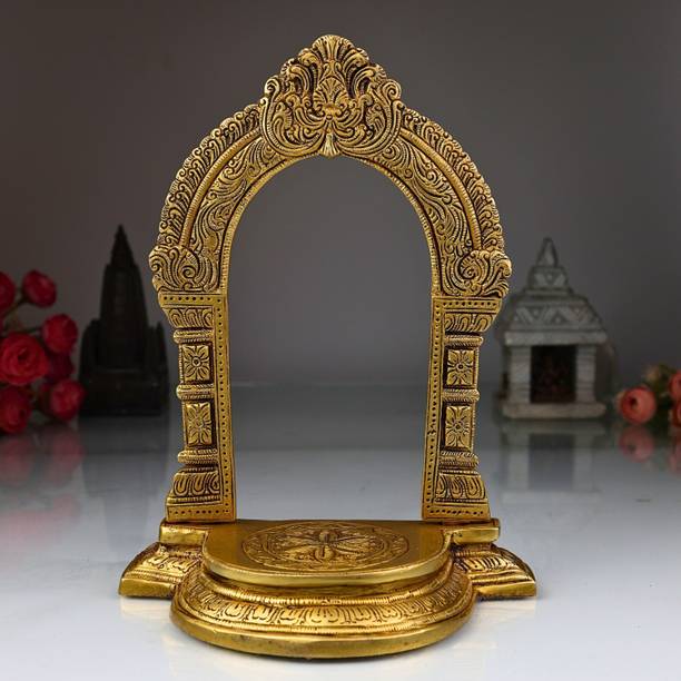 Bhunes Brass Singhasan With Prabhavali | Prabhawal With chowki Decorative Showpiece  -  26 cm