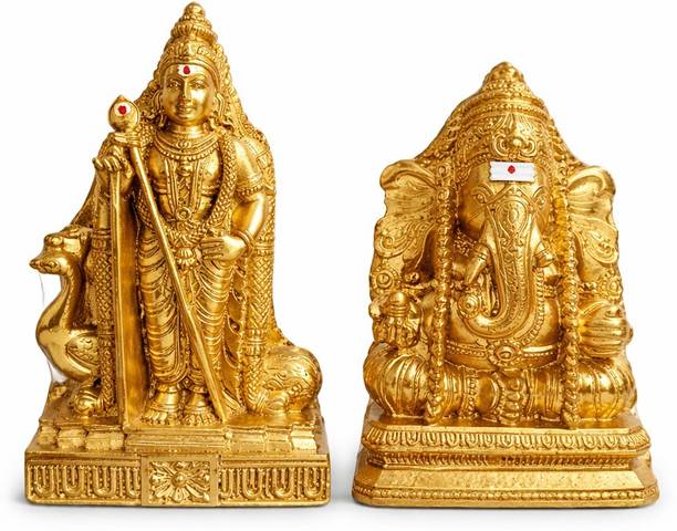 Hasvarth Enterprises Murugan & Ganesha Idol for Car Dashboard, Home Temple & Office Desk Decorative Showpiece  -  6 cm