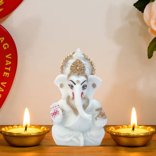 ROSEFAIR Ganesh Statue Idol, Car Dashboard Decor, Home Temple Mandir, Hindu God Figurine Decorative Showpiece  -  9 cm