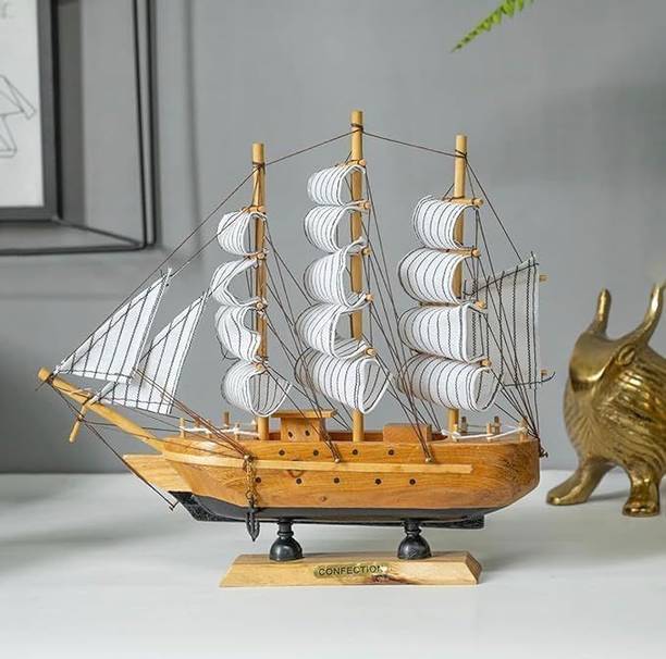 ViaZAID Wooden Antique Sailing Ship-Boat Style Music Box Showpiece for Office Home Decor Decorative Showpiece  -  6 cm