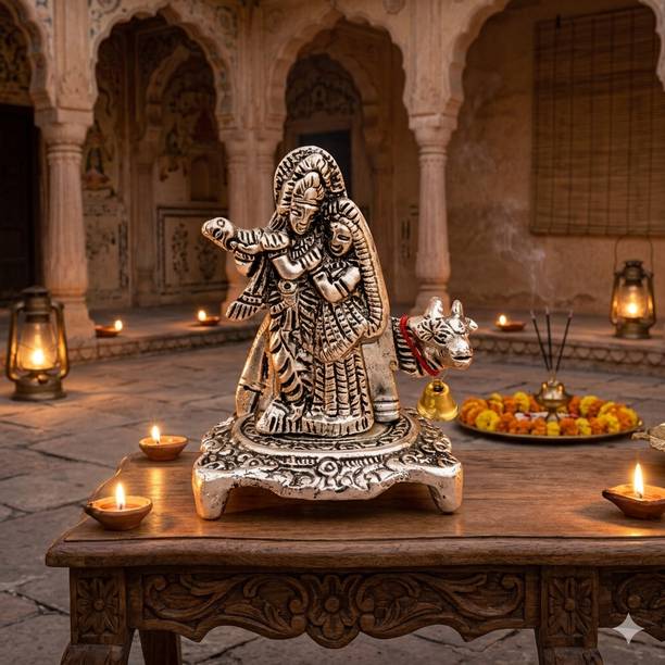 SHIV BABA HANDI CRAFT Radha Krishna Cow Idol Decorative Showpiece  -  9 cm