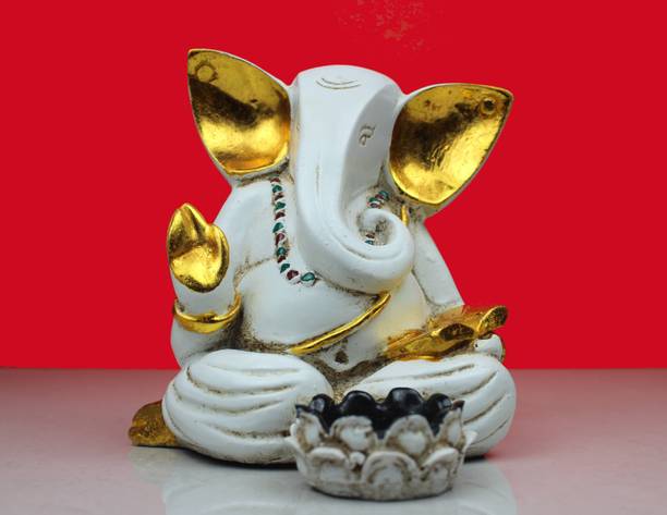 Antiques Nirmala READING BOOK GANESH WITH CANDLE HOLDER Decorative Showpiece  -  13.75 cm