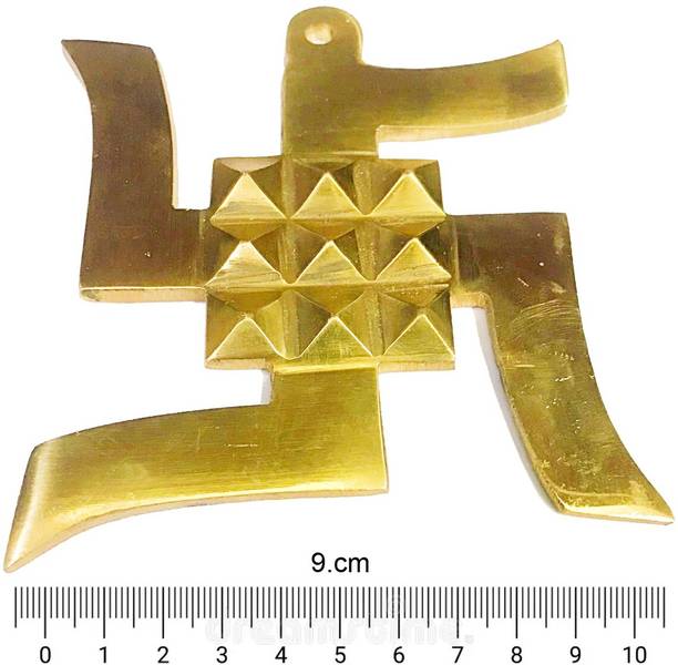 divinesouviners Swastik Brass Pyramid Swasthik Symbol Wall Front Door Hanging for Vaastu Decorative Showpiece  -  9 cm