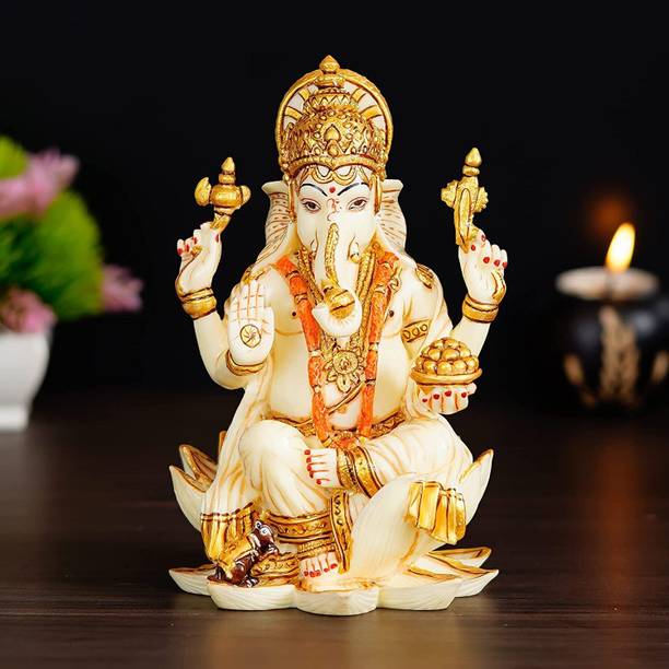 avenew White Stone God Ganesha multi-color for home, office school Decorative Showpiece  -  15.2 cm