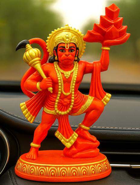 shyam lalla handicraft Hanuman ji lifted Sanjeevani Parvat idol for Car and Home | Bajrangbali idol Decorative Showpiece  -  10.7 cm