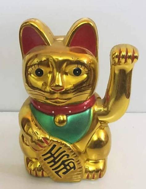 ALLAMANDAA Vastu/Feng Shui Welcome Cat Waving Good Luck/Lucky Cat for Wealth/Home Decor Decorative Showpiece  -  12 cm