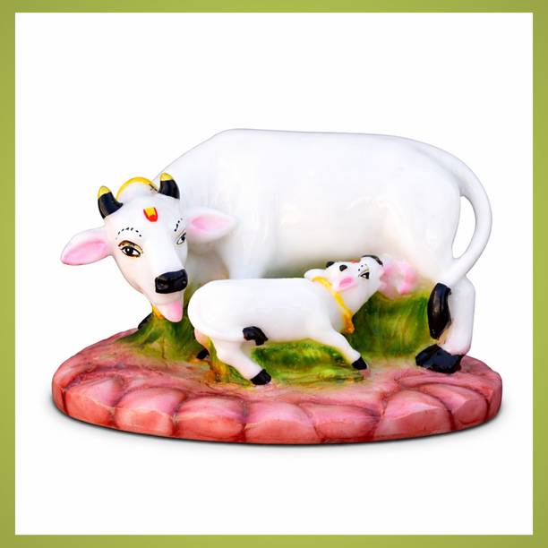 Stone Creation Traditional Kamdhenu Cow Statue | Classic Religious Decor Piece Decorative Showpiece  -  8 cm