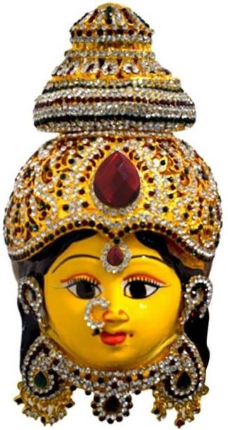 Dalvkot Stone Decorated with Red Stone Varalakshmi Amman/Devi Face for Pooja(8 Inches) Decorative Showpiece  -  20 cm