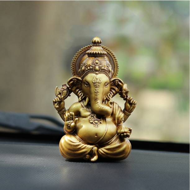 ARTARIUM Car Dashboard Resin Vighnaharta Ganesha Idol Home Decor & Car Dashboard Decorative Showpiece  -  8.89 cm