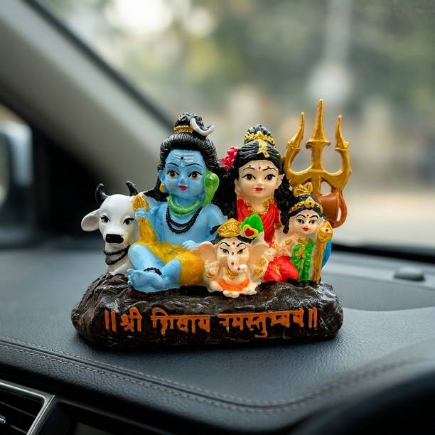 Astro Upaay Shiv Parivar Idol with Nandi and Trishul for Car Dashboard Showpiece Decorative Showpiece  -  5 cm