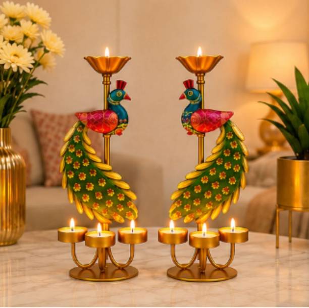 MAA BHAWANI HANDICRAFTS MAA BHAWANI HANDICRAFTS Peacock T Light Candle Holder Decorative Showpiece  -  30.5 cm