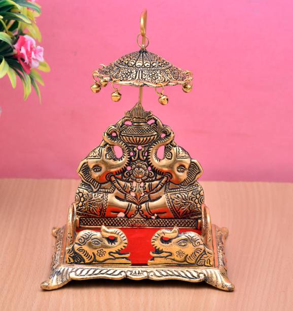 NIRMAL HANDI CRAFT Krishna / Laddu Bal Gopal White Metal Singhasan ,Metal Singhasan , Ladoo Gopal Decorative Showpiece  -  12.7 cm