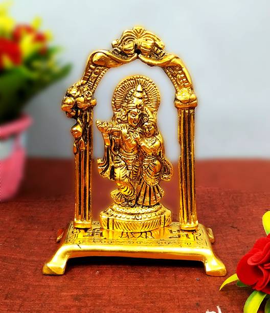 WELLWISHERS CRAFT Metal Radha Krishna Playing Flute Kahna ji idol statue Decorative Showpiece - 18 cm