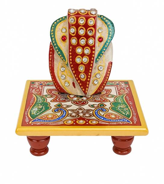 Bisht gallery Marble Pooja Chowki with Ganesh Idol Decorative Showpiece  -  6 cm
