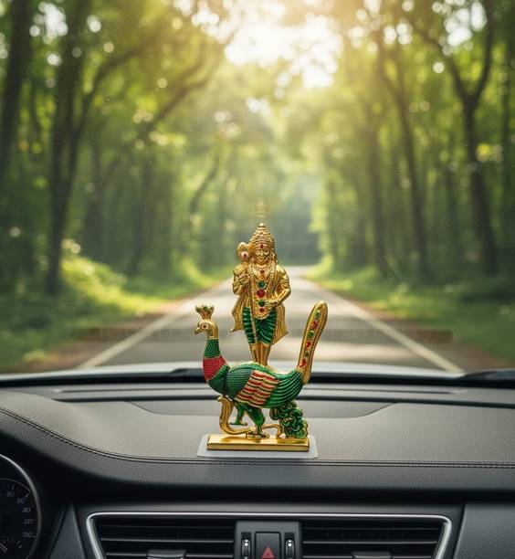 ATHISANTRADERS Decorative Showpiece Murugar with Peacock for Car Dashboard, Pooja room,etc Decorative Showpiece  -  9.5 cm