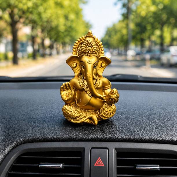 BHAI CHARA Golden Lord Ganesha Idol Decorative Showpiece for Home Decor Pooja Office Temple Decorative Showpiece  -  9 cm