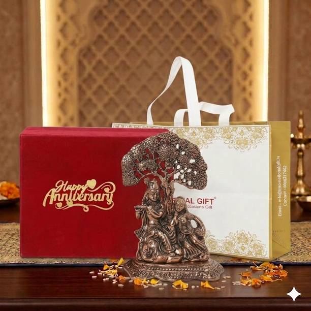Flipkart SmartBuy Copper Finish Radha Krishna Classic Idol in Velvet Box Happy Anniversary tag Decorative Showpiece  -  26 cm